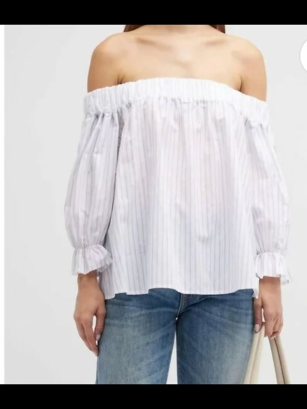 Harshman Gruner Off-Shoulder Pinstripe Blouse
